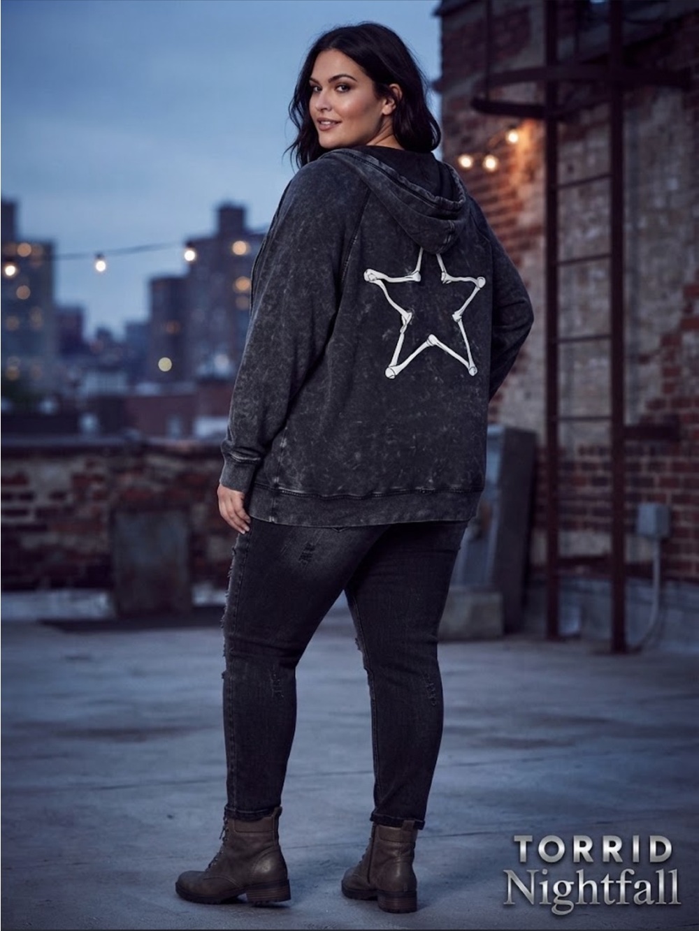 torrid EUC Washed Black Bone Star-Back NightFall Hoodie